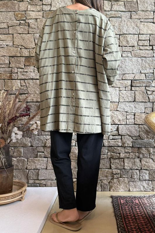 Porto Button Back Breton Tunic Khaki 